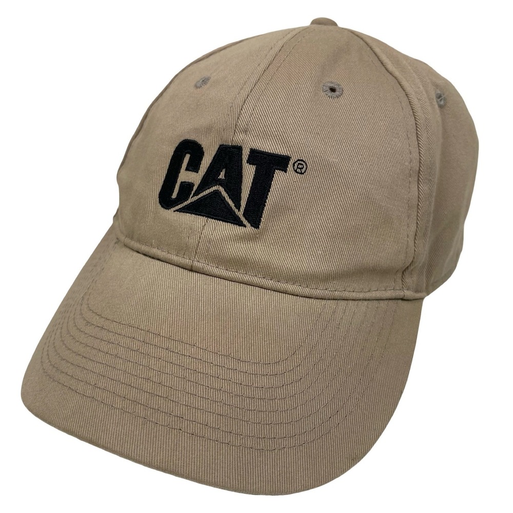 CAT Caterpillar Baseball Cap Hat Men Tan Embroidered Logo Strap Back Gorpcore